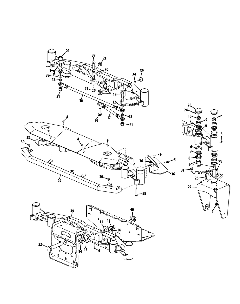 Front Axle Assembly Diagram and Parts List for 53DI8DU6050-31HP Cub Cadet Lawn Tractor